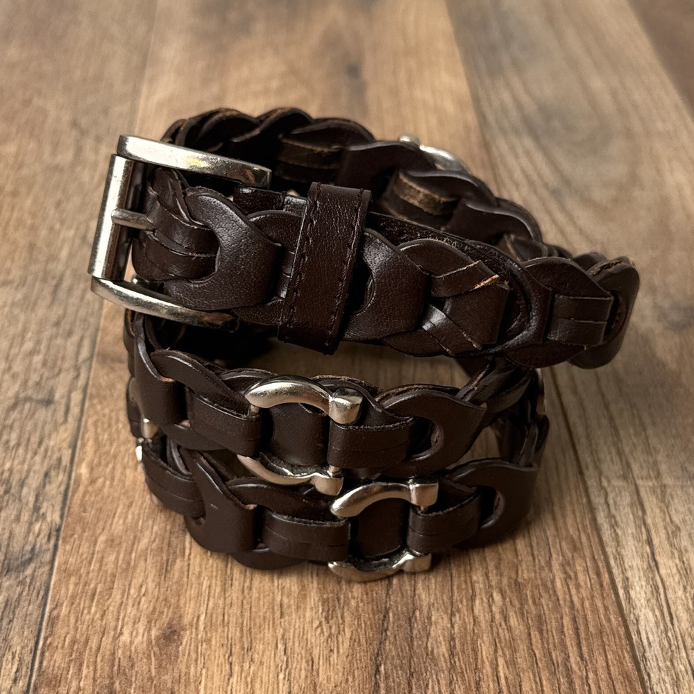 Vintage Aimee Lynn Western Braided Leather Belt Women's Medium Brown‎ Buckle